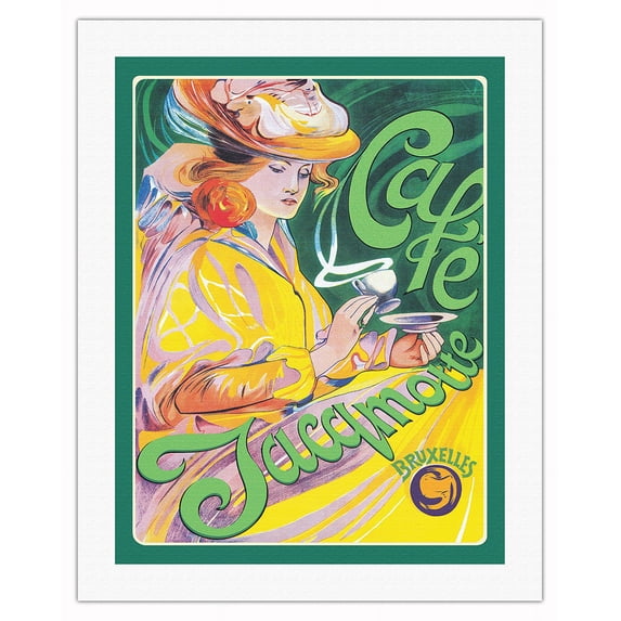 Cafe Jacqmotte - Brussels (Bruxelles) Belgium - Vintage Advertising Poster by Fernand Toussaint c.1897 - Fine Art Rolled Canvas Print (Unframed) 20in x 26in