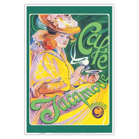 Cafe Jacqmotte - Brussels (Bruxelles) Belgium - Vintage Advertising Poster by Fernand Toussaint c.1897 - Master Art Print (Unframed) 13in x 19in