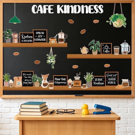 Cafe Kindness Affirmation Station Bulletin Board Decorations Set, Welcome to School Classroom Decoration with Positive Saying Paper Cutouts Library Wall Door Decor Supplies (Cafe)