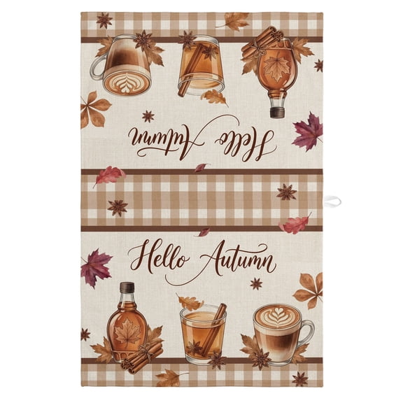 Cafe Kitchen Towels Dish Towel Pack of 1 Hallo Autumn Thanksgiving Country Linen Texture Plaid Soft Dish Cloth Set Absorbent Dishcloth for Drying Dishes, Hand Towels 18 x 28 Inches