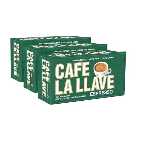 Cafe La Llave Dark Roast Ground Espresso Coffee, 16 oz Bricks (Pack of 3)  Cuban Style, Bold & Rich Flavor, for Espresso, Moka Pot & Drip
