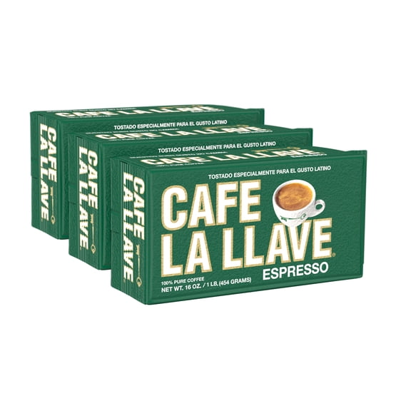 Cafe La Llave Dark Roast Ground Espresso Coffee, 16 oz Bricks (Pack of 3)  Cuban Style, Bold & Rich Flavor, for Espresso, Moka Pot & Drip