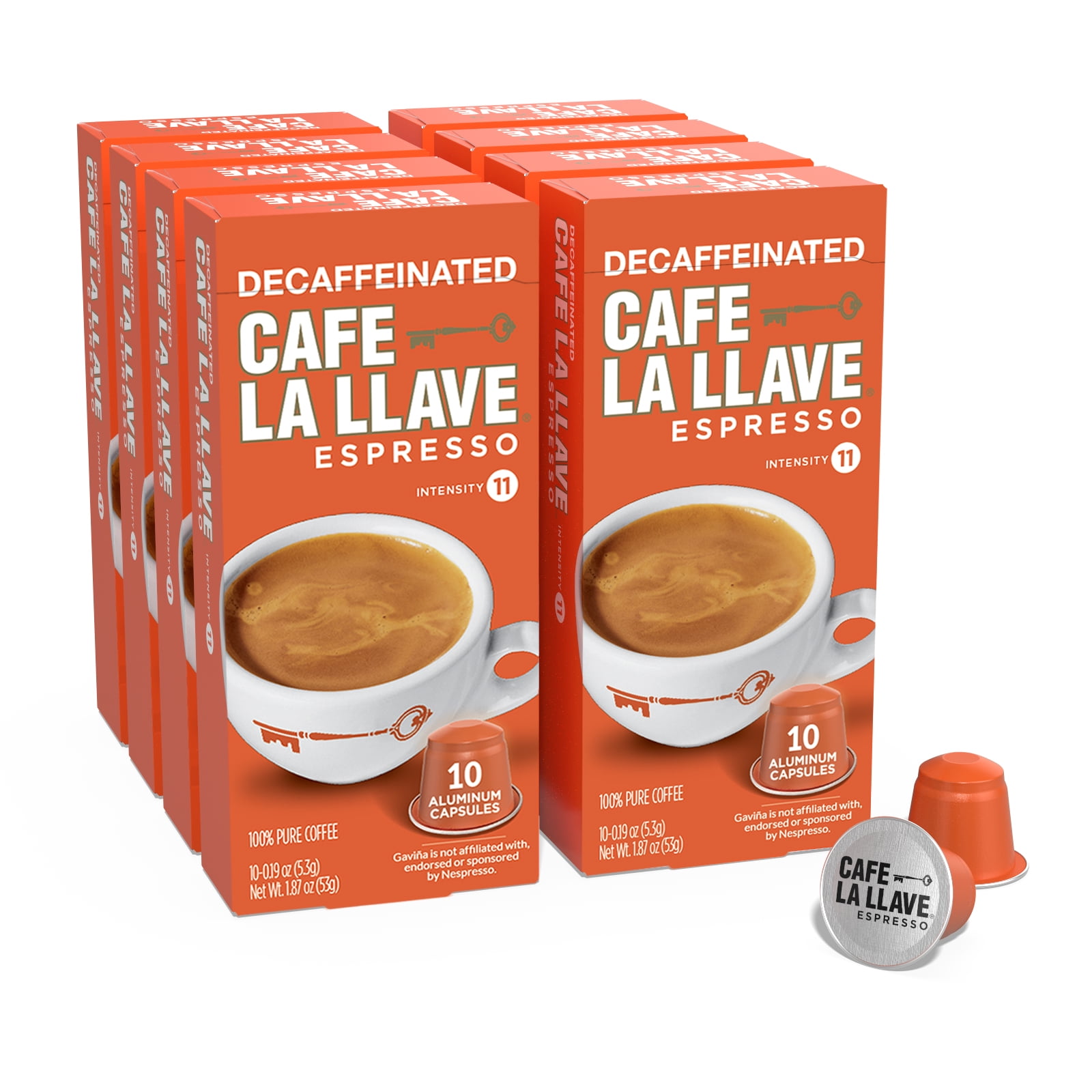 Cafe La Llave Decaf Espresso Pods: 80 Dark Roast Latin-Style Coffee Capsules, Intensity 11