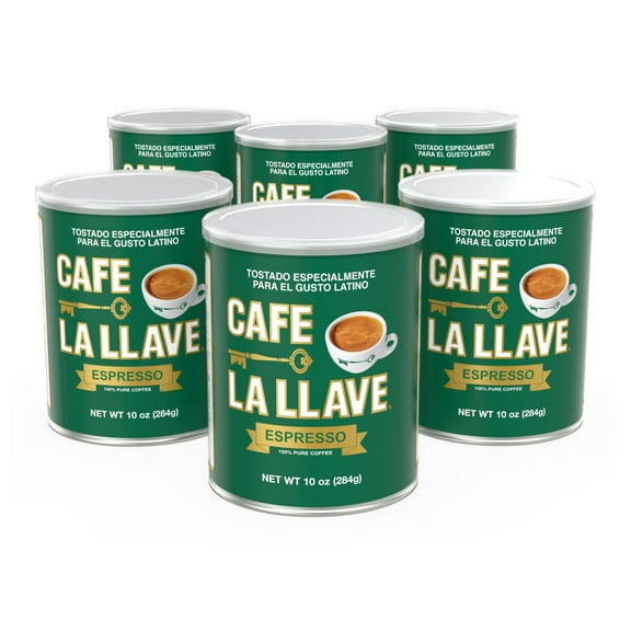 Cafe La Llave Espresso, Ground Coffee, Dark Roast, 10 oz (6 Pack)