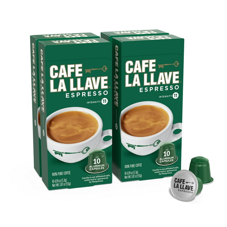 Cafe La Llave Espresso Coffee Capsules, 40-Count, Intensity 11