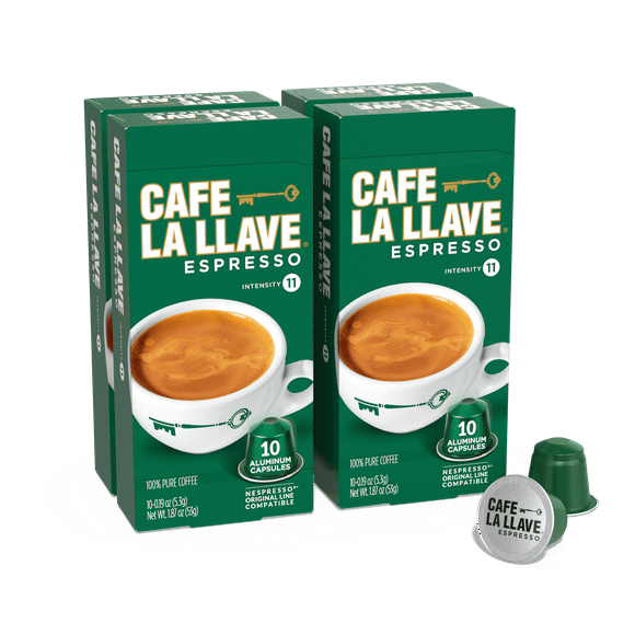 Cafe La Llave Espresso Pods: 40 Recyclable Aluminum Pods, Intensity 11 Dark Roast Latin-Style Coffee, Compatible with Nespresso Original Line Machines - Bold, Rich Flavor