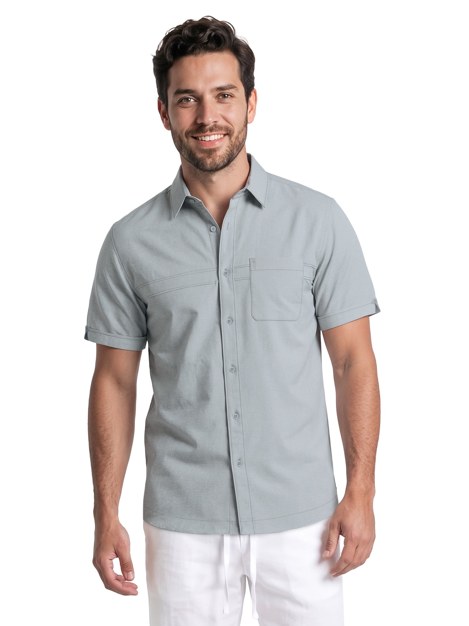 Cafe Luna Men's & Big Men's Chambray with One Pocket Short Sleeve Button Down Shirt, Sizes S-5XL