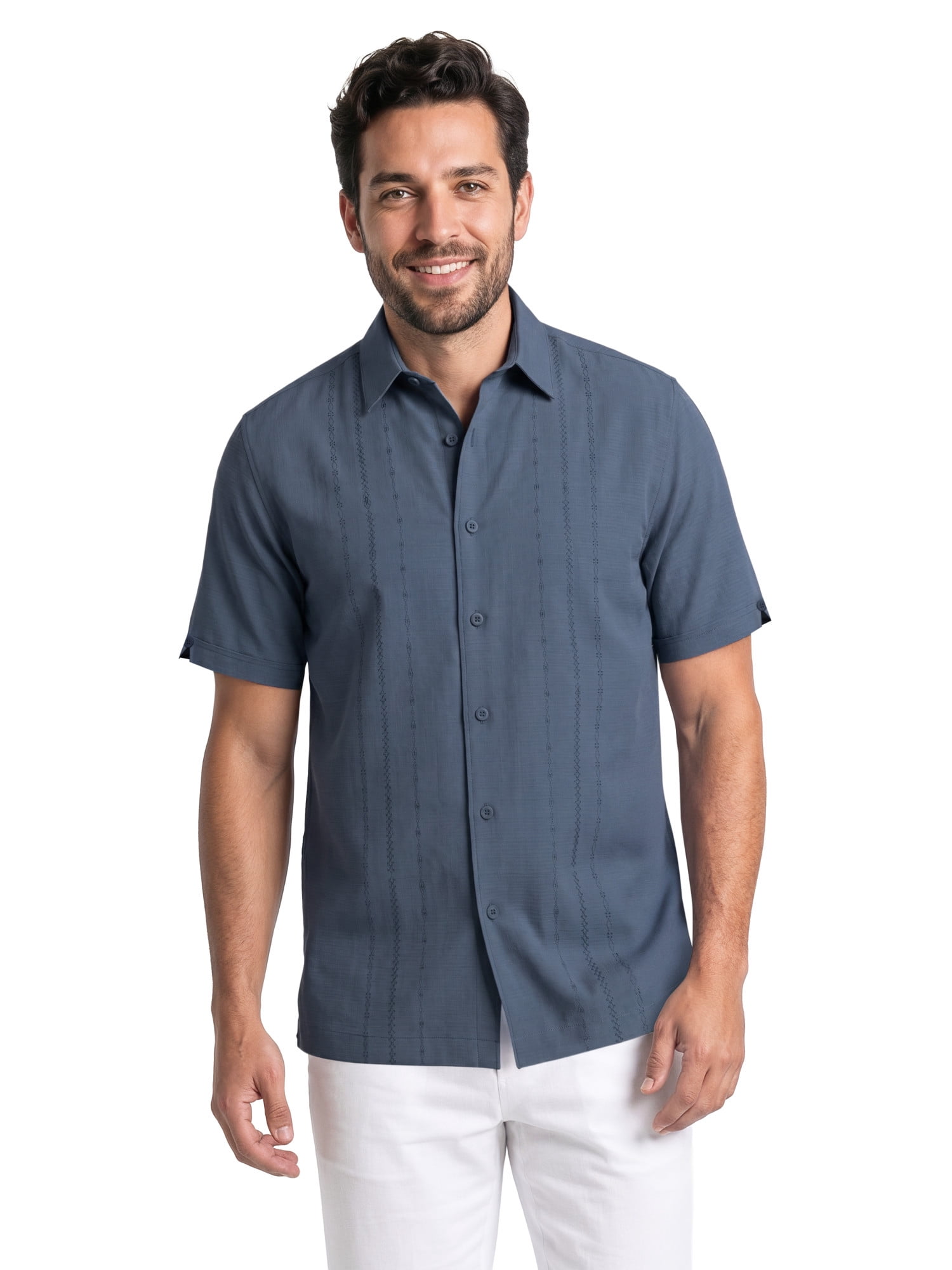 Cafe Luna Men's & Big Men's Geo Panel Print Short Sleeve Button Down Shirt, Sizes S-5XL