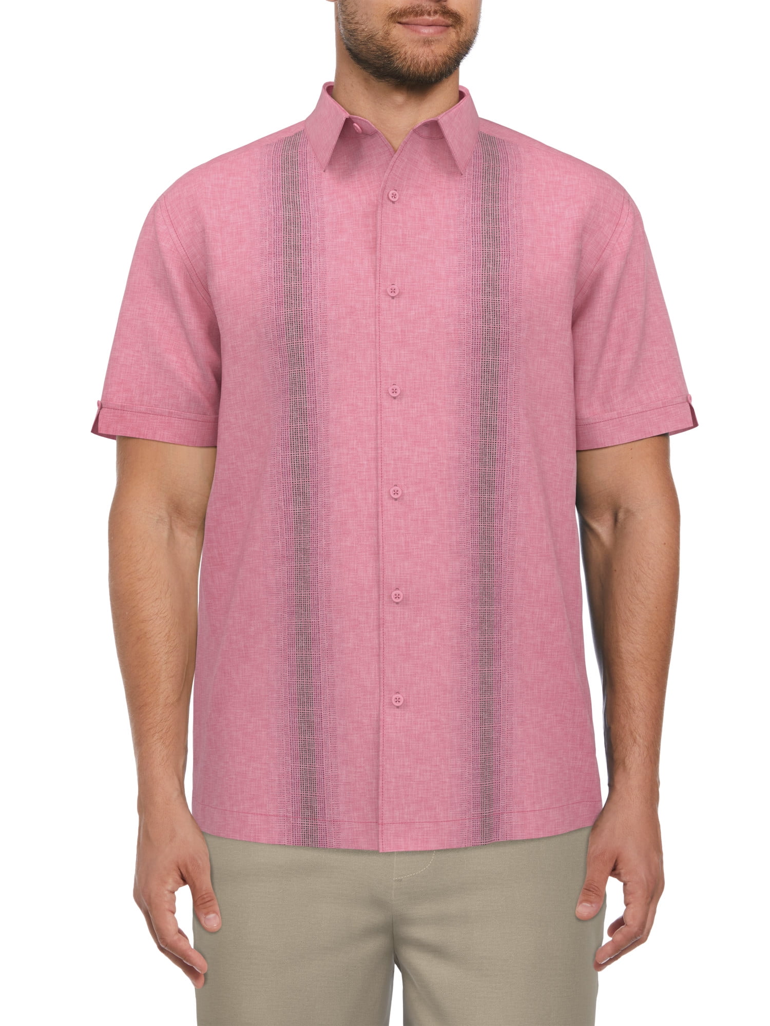 Cafe Luna Men’s Crosshatch Gradient Print Panel Short Sleeve Shirt, up to Size 5XL