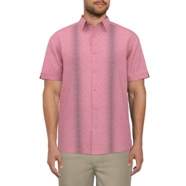 Cafe Luna Men’s Crosshatch Gradient Print Panel Short Sleeve Shirt, up to Size 5XL