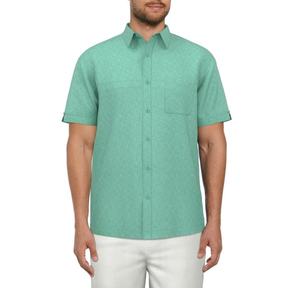 Cafe Luna Men’s and Big Men’s Crosshatch Print Short Sleeve Shirt, Sizes S-5XL