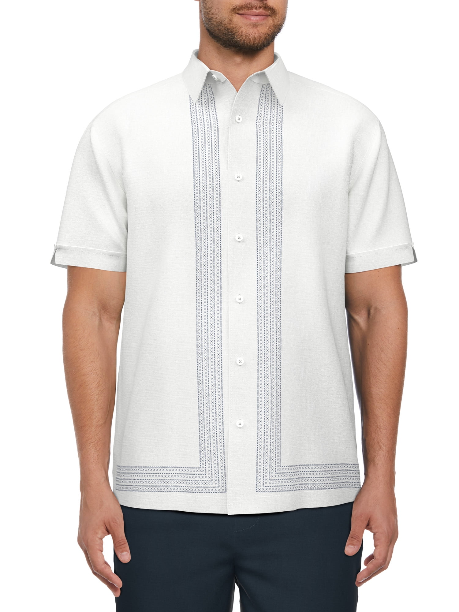 Cafe Luna Men’s Linen Blend L-Shape Print Short Sleeve Shirt, up to Size 5XL