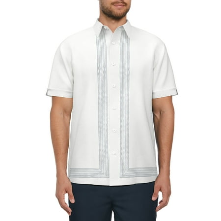 Cafe Luna Men’s Linen Blend L-Shape Print Short Sleeve Shirt, up to Size 5XL