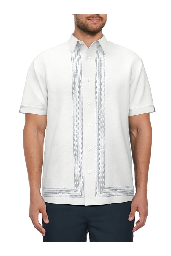 Men’s Linen Blend L-Shape Print Short Sleeve Shirt, up to Size 5XL