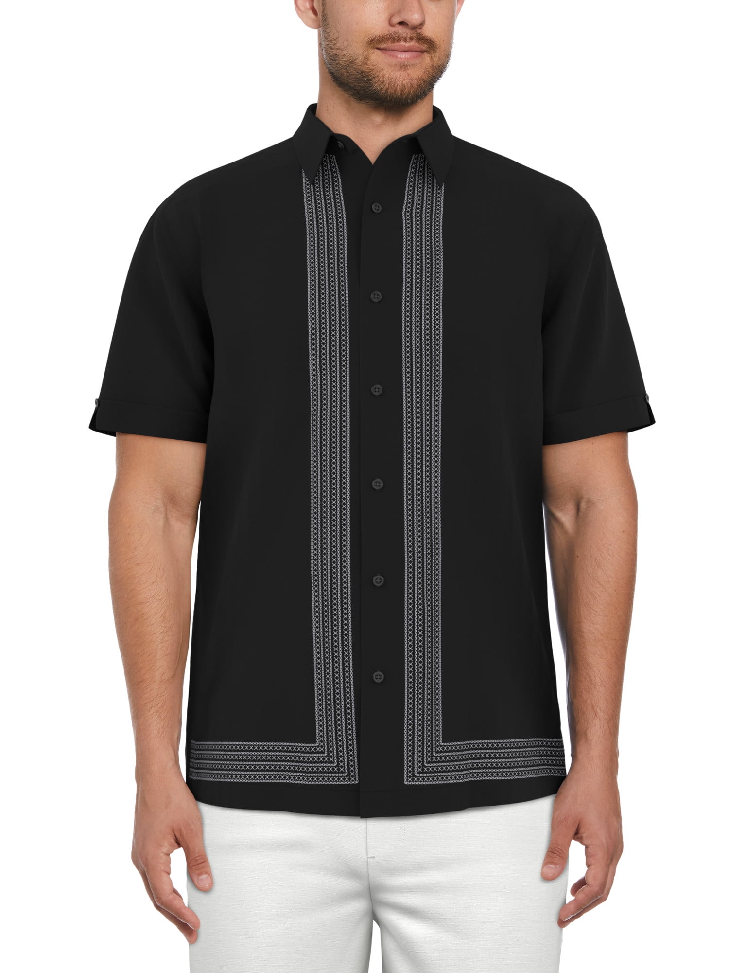Cafe Luna Men’s Linen Blend L-Shape Print Short Sleeve Shirt