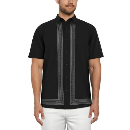 Cafe Luna Men’s Linen Blend L-Shape Print Short Sleeve Shirt