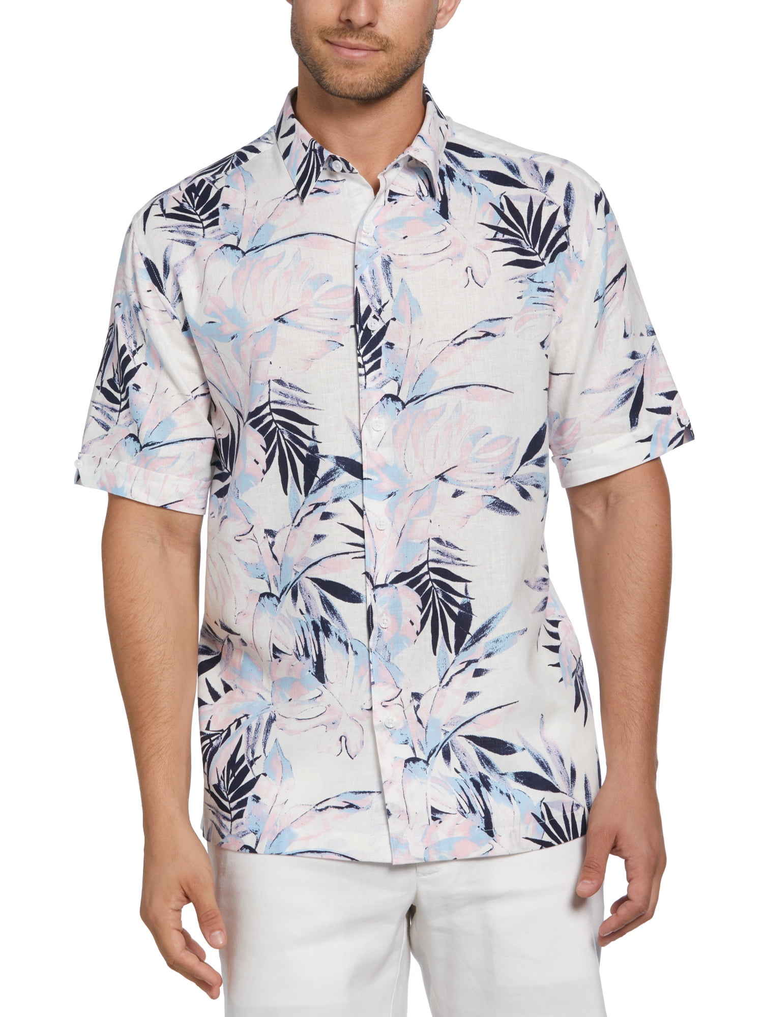 Cafe Luna Men's Linen Blend Tropical Print Short Sleeve Shirt - Walmart.com