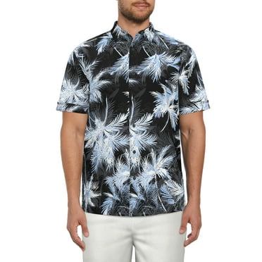 Cafe Luna Men’s Palm Print Short Sleeve Shirt, up to Size 5XL