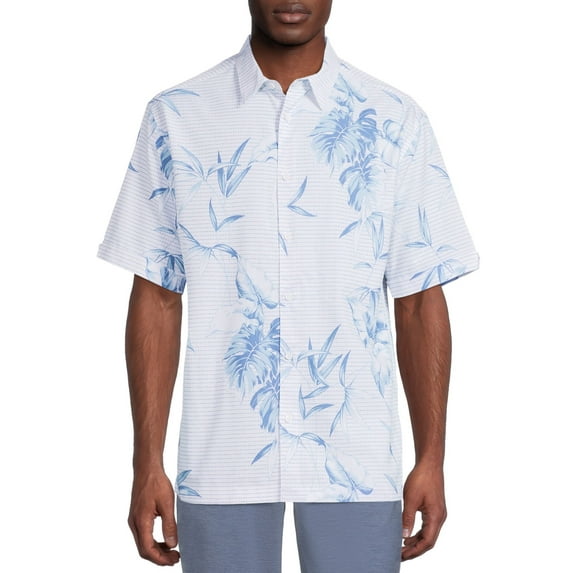 Cafe Luna Men's Printed Tropical Woven Shirt with Short Sleeves