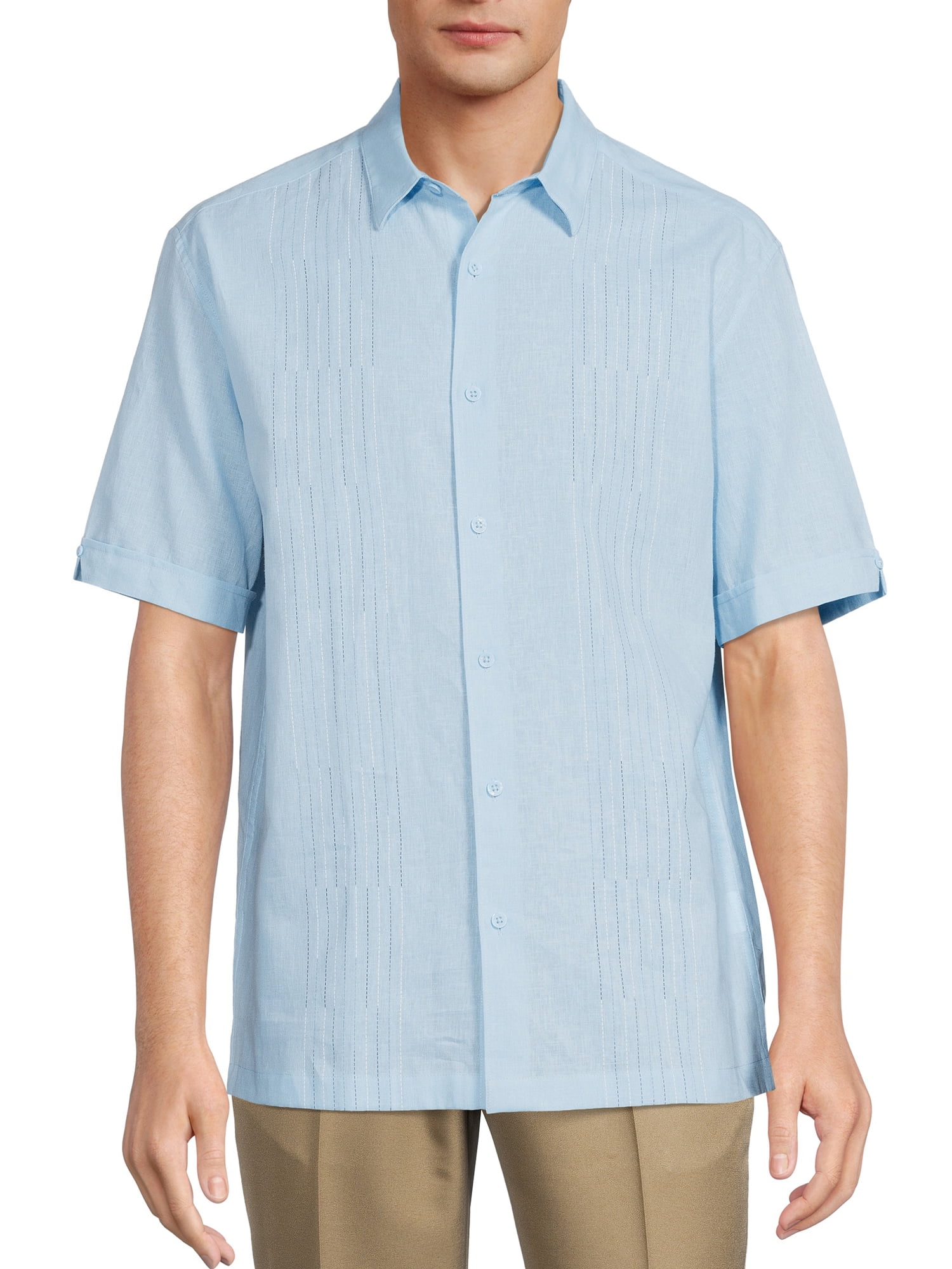 Cafe Luna Men's Short Sleeve Linen Cotton Panel Woven Shirt - Walmart.com