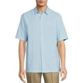 thumbnail image 1 of Cafe Luna Men's Short Sleeve Linen Cotton Panel Woven Shirt, 1 of 6