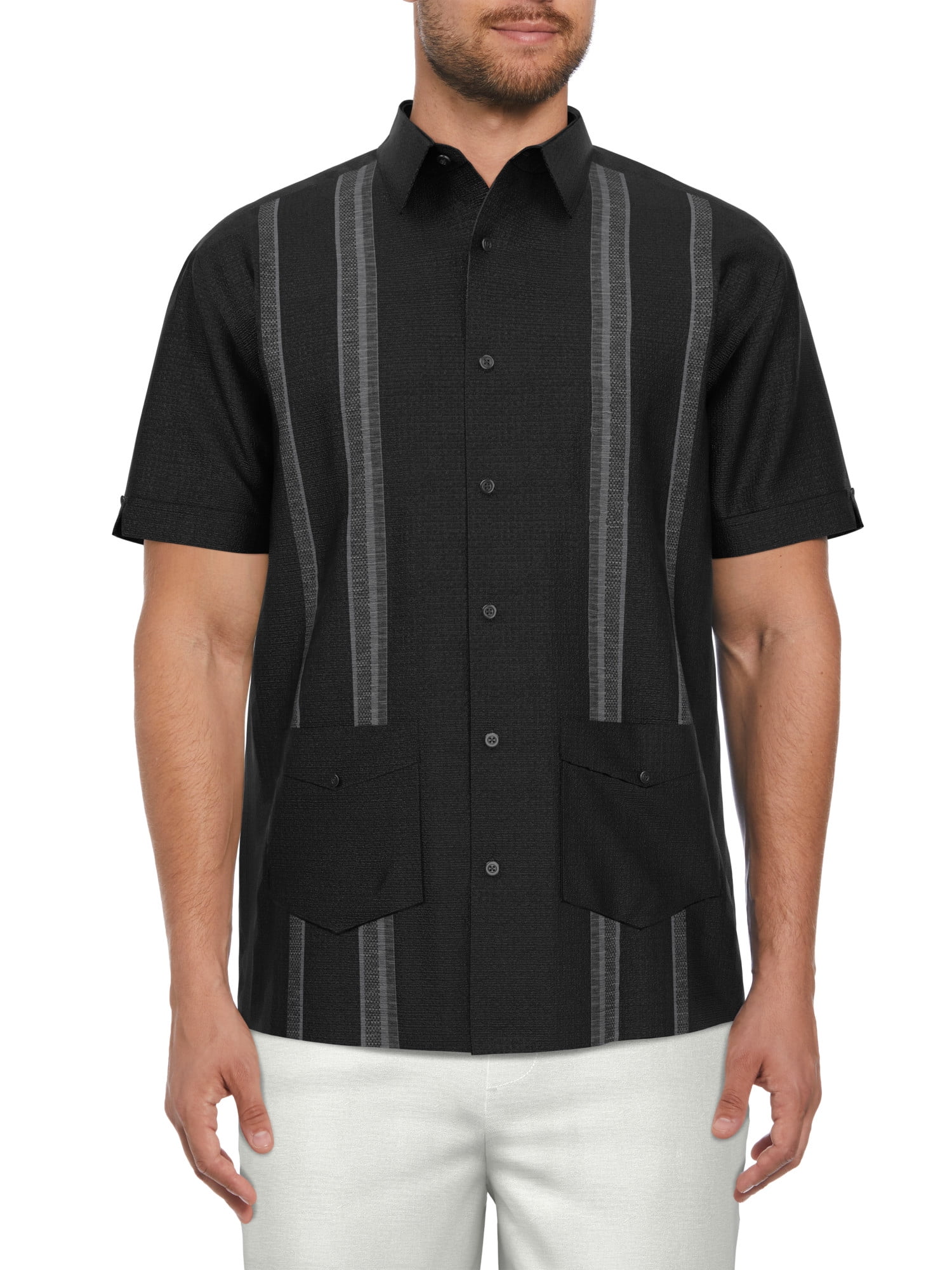Cafe Luna Men’s Stripe Panel Short Sleeve Guayabera Shirt, up to Size 5XL
