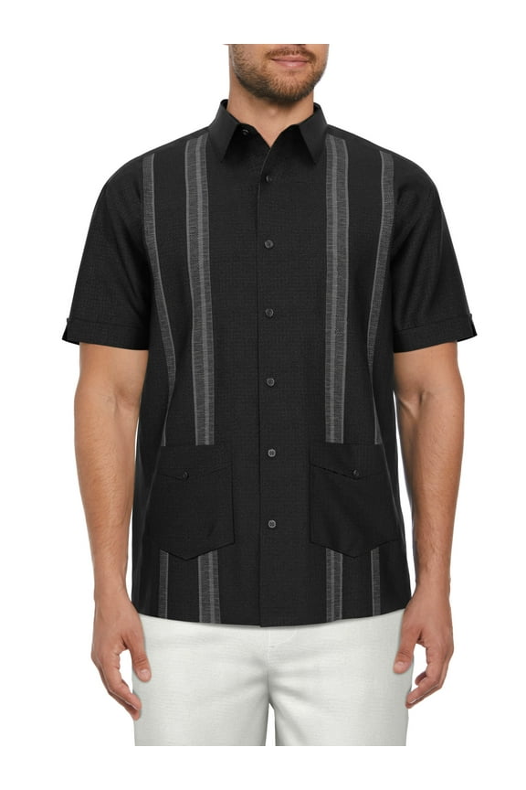 Men’s Stripe Panel Short Sleeve Guayabera Shirt, up to Size 5XL