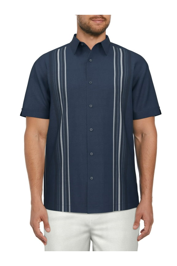 Men’s Stripe Panel Short Sleeve Shirt, up to Size 5XL