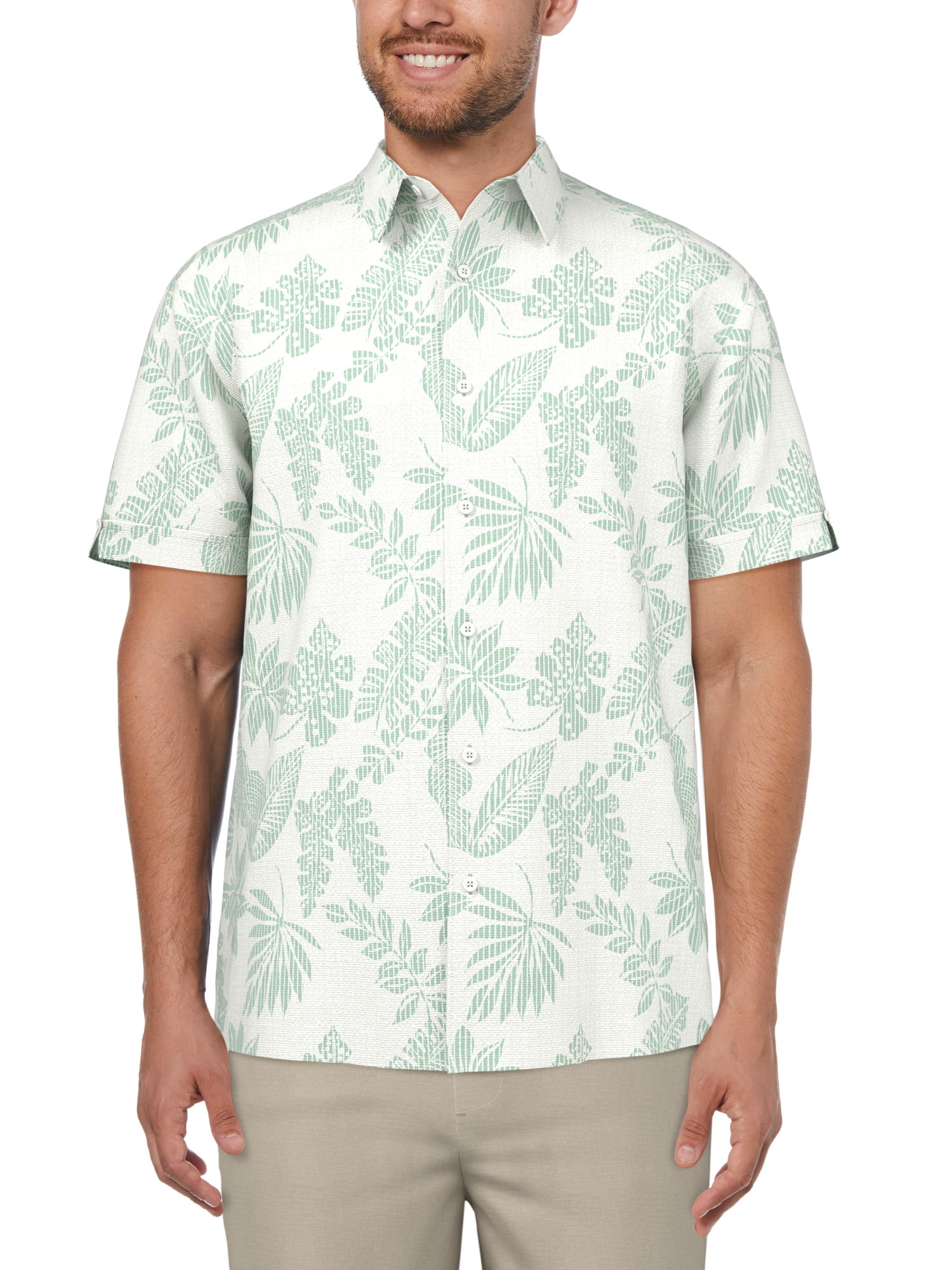 Cafe Luna Men’s Striped Tropical Print Short Sleeve Shirt