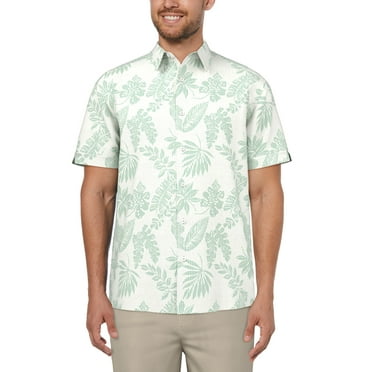 Cafe Luna Men’s Striped Tropical Print Short Sleeve Shirt
