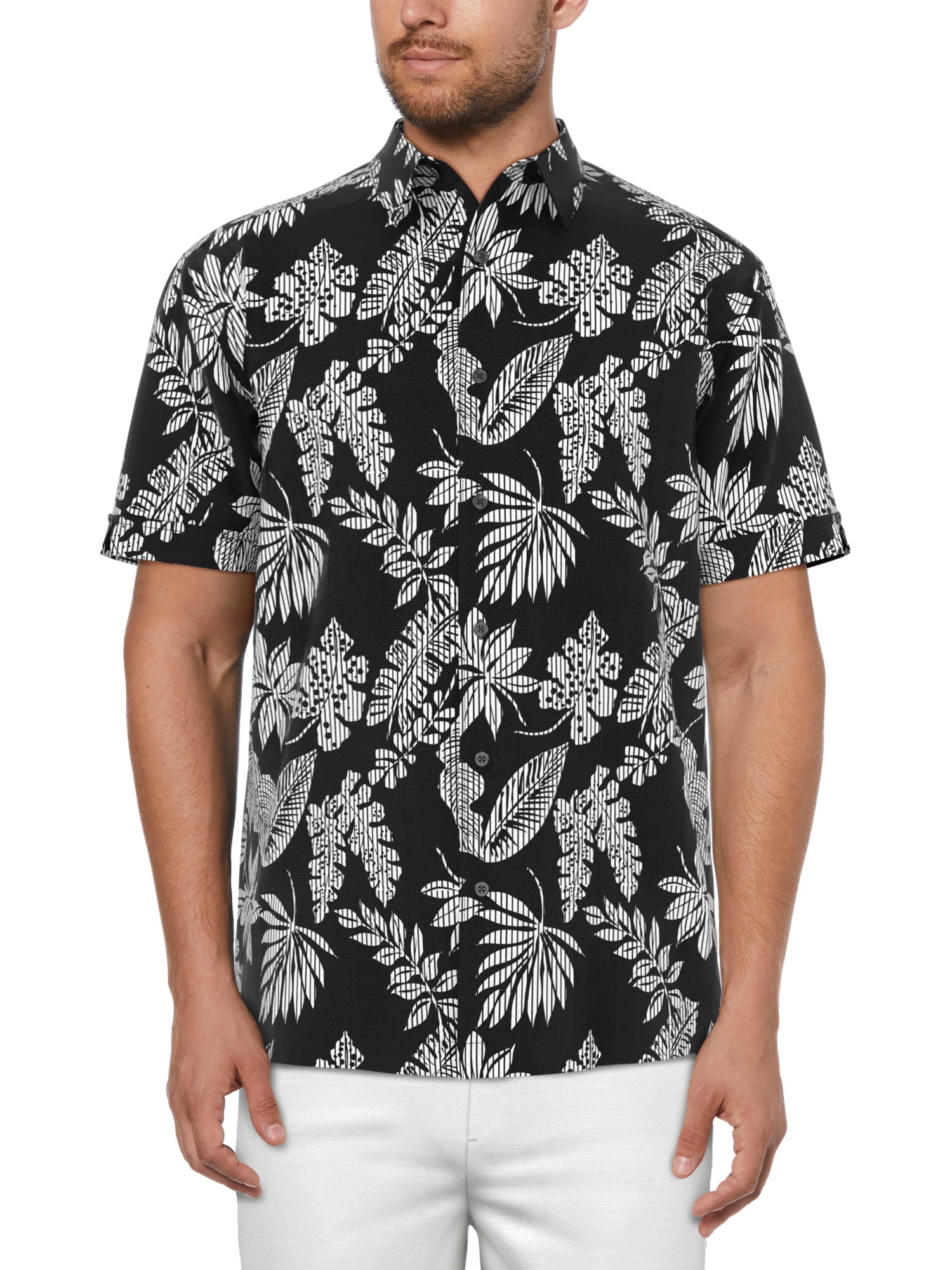 Cafe Luna Men’s Striped Tropical Print Short Sleeve Shirt
