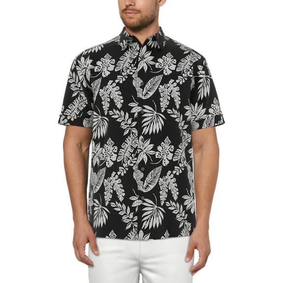 Cafe Luna Men’s Striped Tropical Print Short Sleeve Shirt