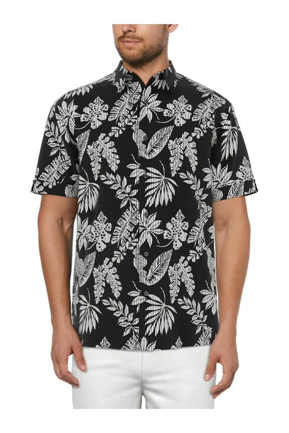 Men’s Striped Tropical Print Short Sleeve Shirt