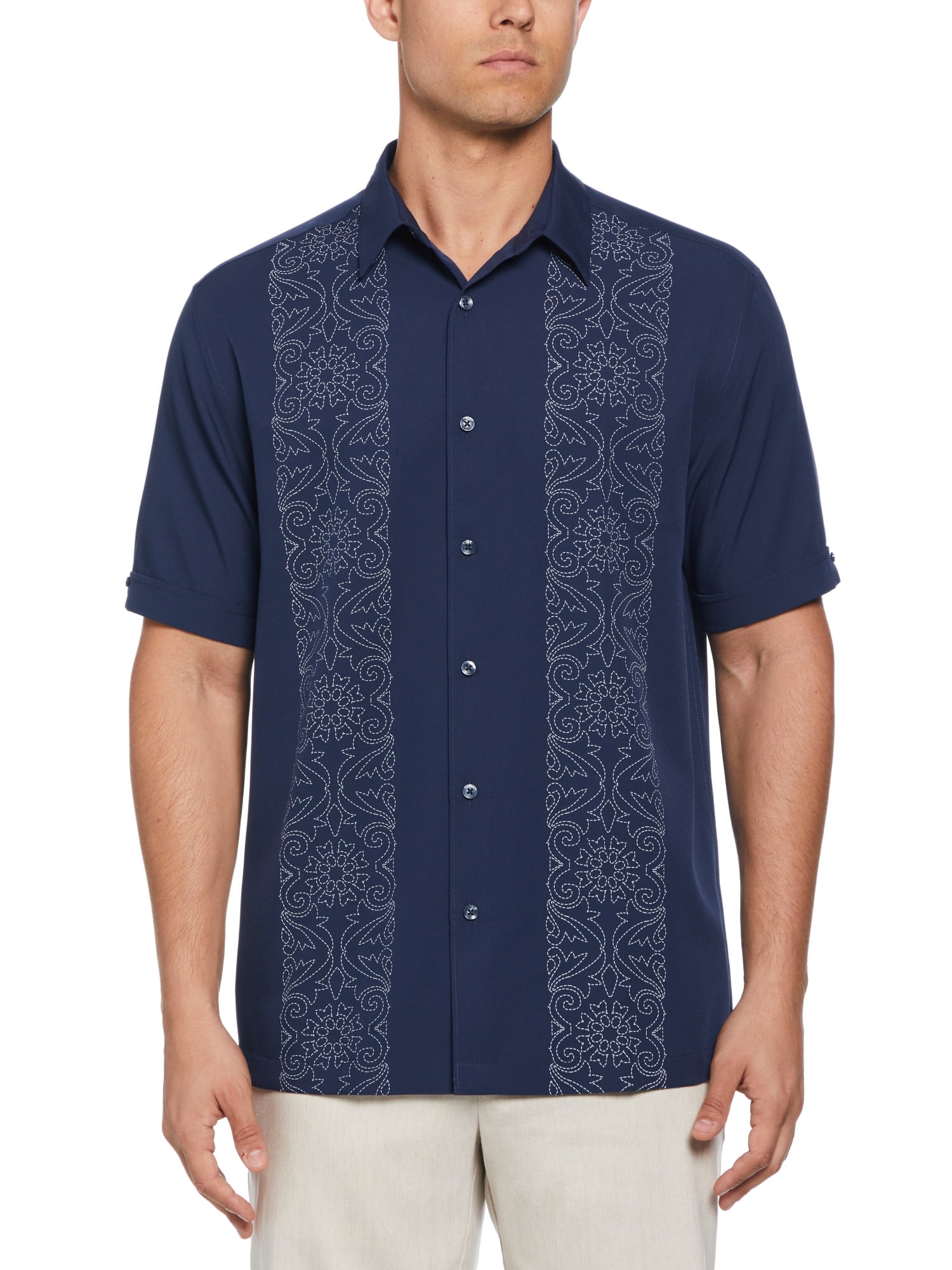 Cafe Luna Men's Textured Panel Print Woven Shirt - Walmart.com