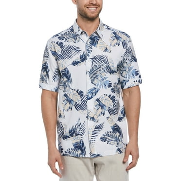 Cafe Luna Men's Textured Tropical Print Short Sleeve Shirt