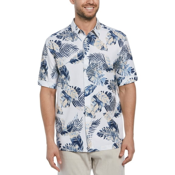 Cafe Luna Men's Textured Tropical Print Short Sleeve Shirt