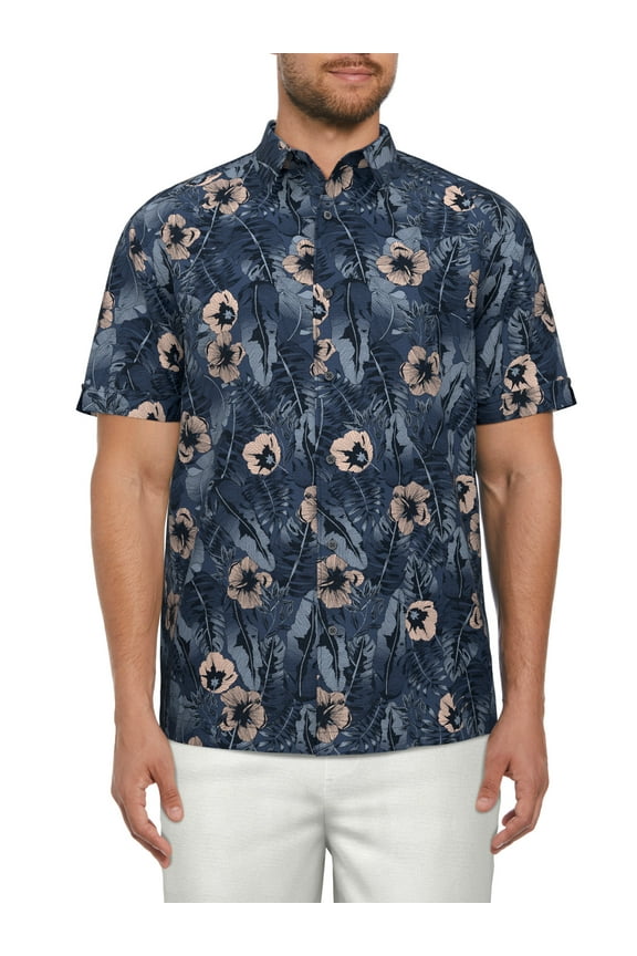 Men’s Tropical Flower Print Short Sleeve Shirt, up to Size 5XL