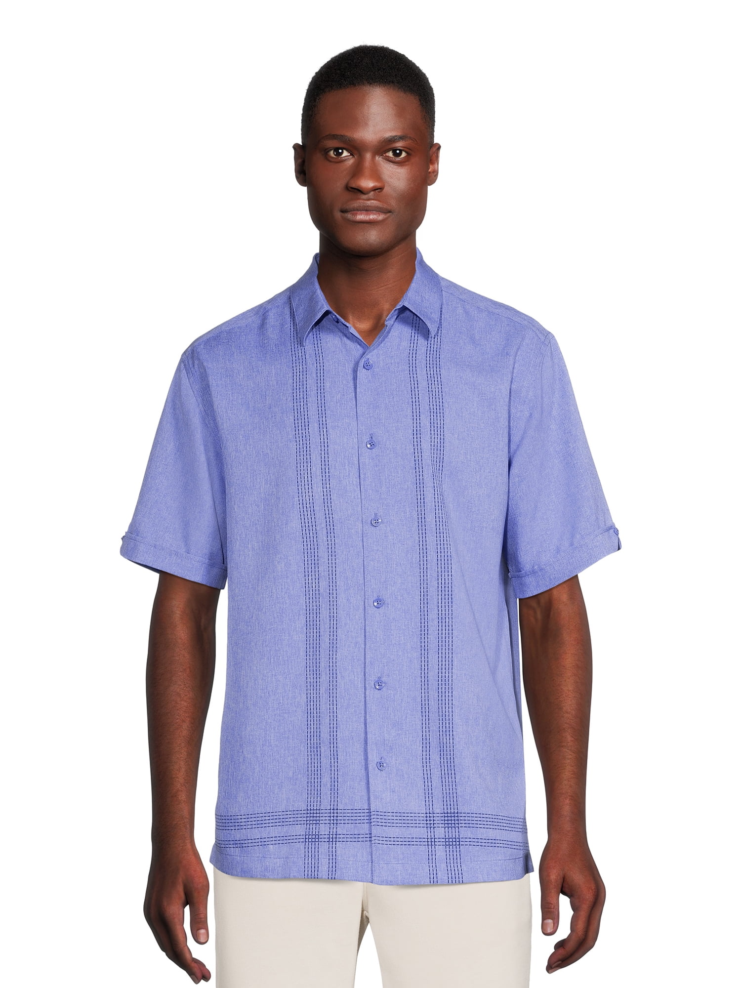 Cafe Luna Men's Woven L-Shaped Print Short Sleeve Shirt - Walmart.com