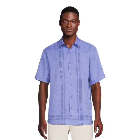 Cafe Luna Men’s Woven L-Shaped Print Short Sleeve Shirt