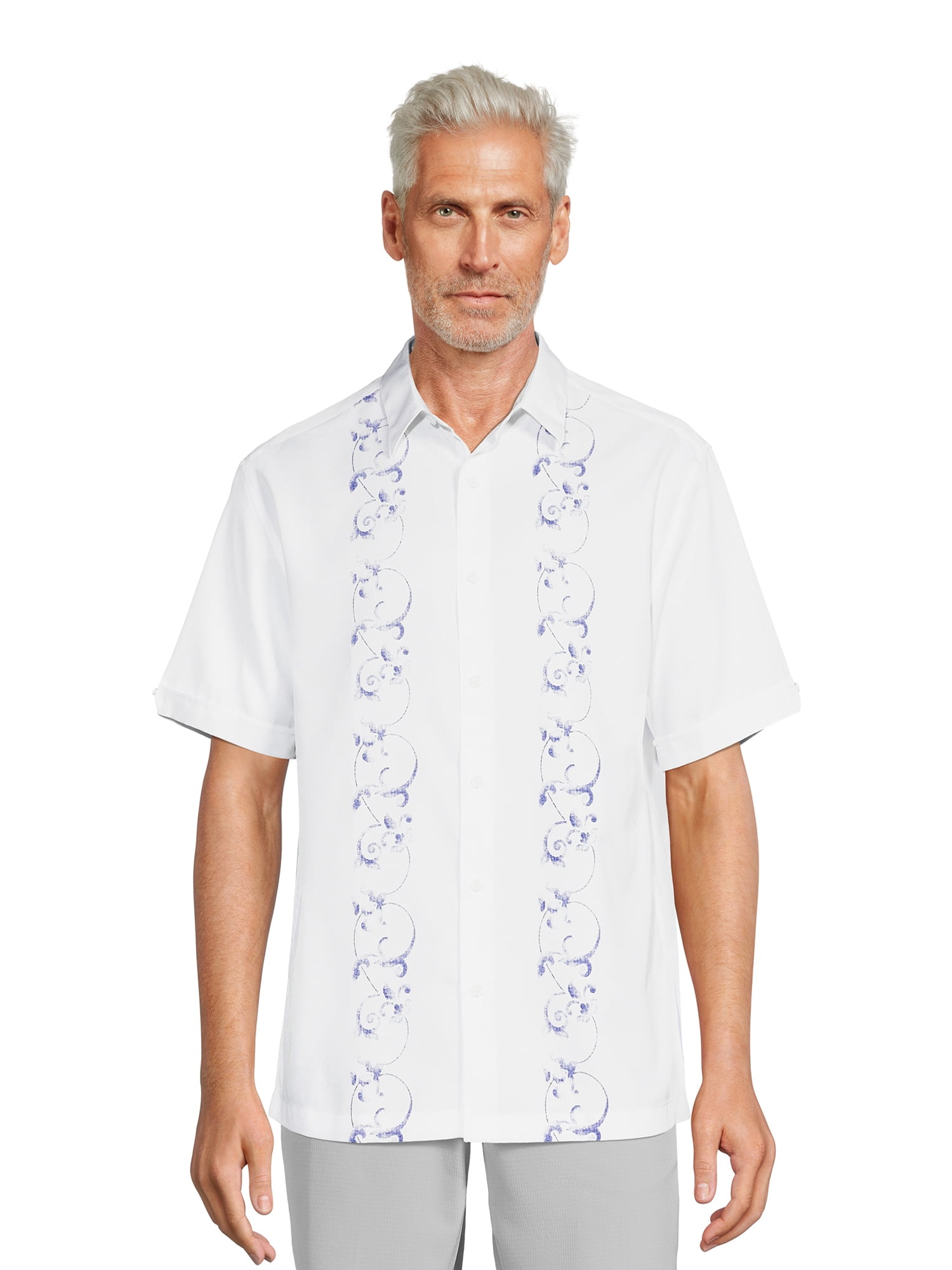 Cafe Luna Men’s Woven Texture Printed Panels Short Sleeve Shirt ...
