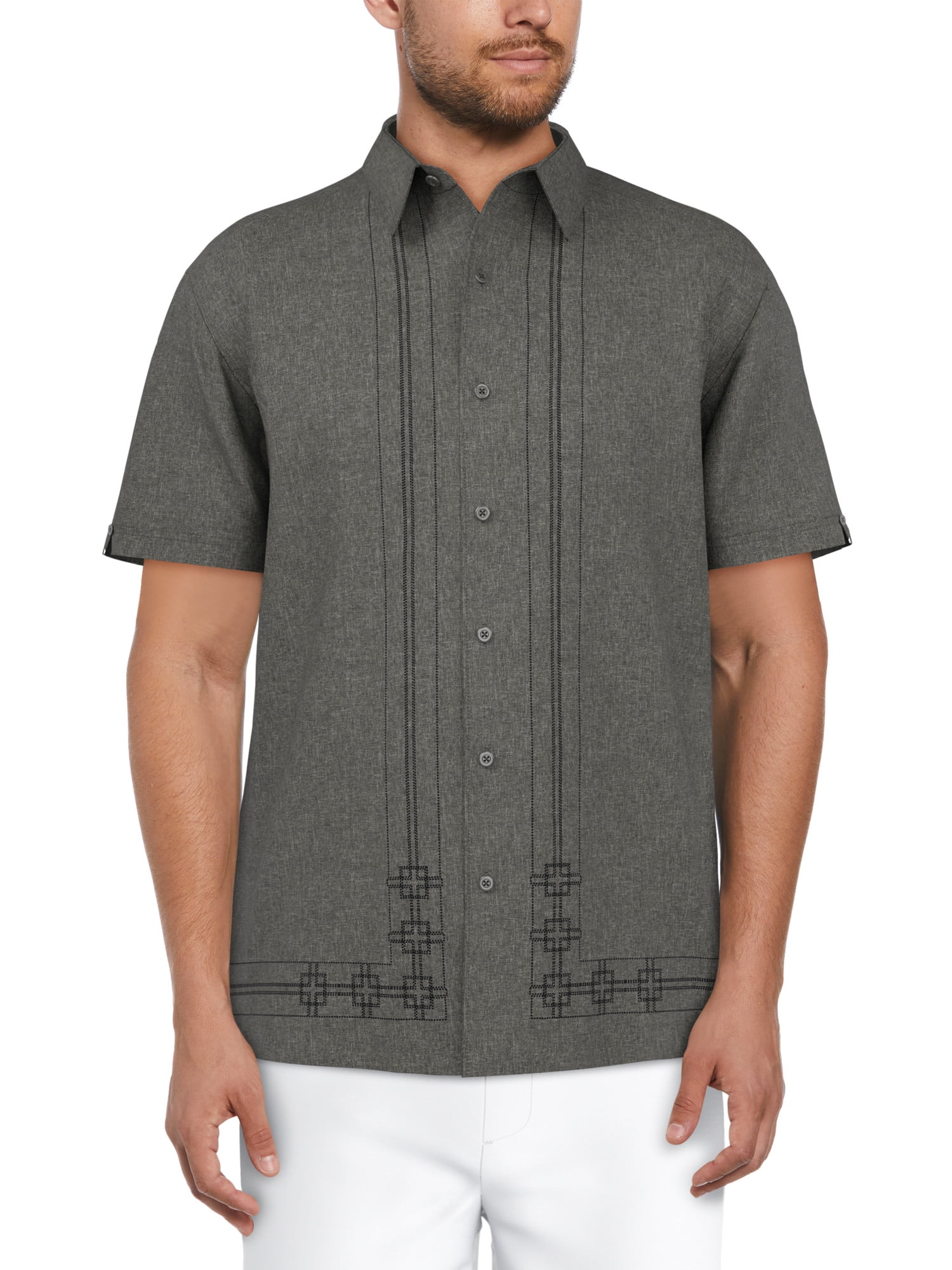 Cafe Luna Men's and Big Men's Crosshatch L-Shape Print Short Sleeve Shirt, Sizes S-5XL