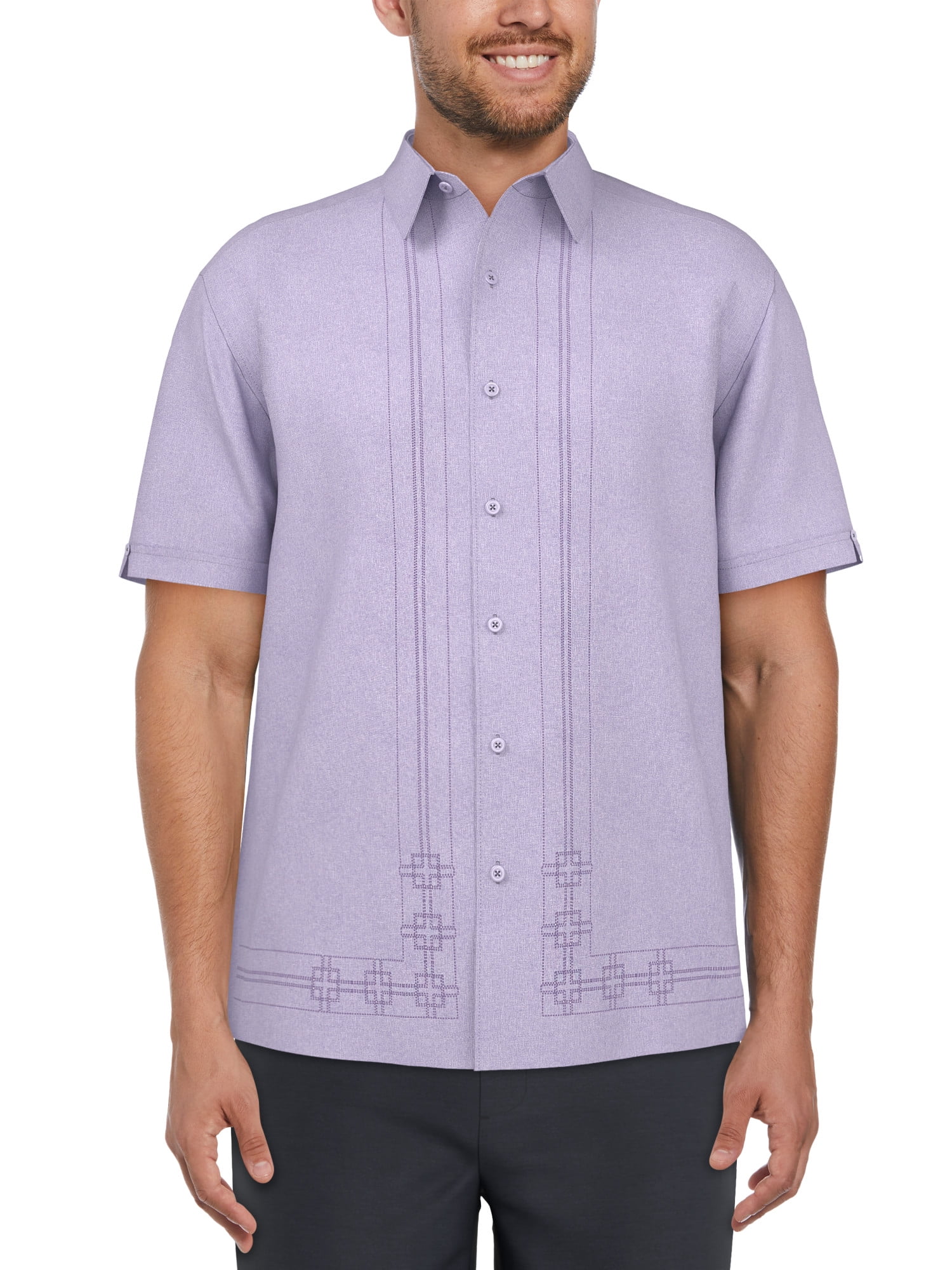 Cafe Luna Men's and Big Men's Crosshatch L-Shape Print Short Sleeve Shirt, up to Size 5XL