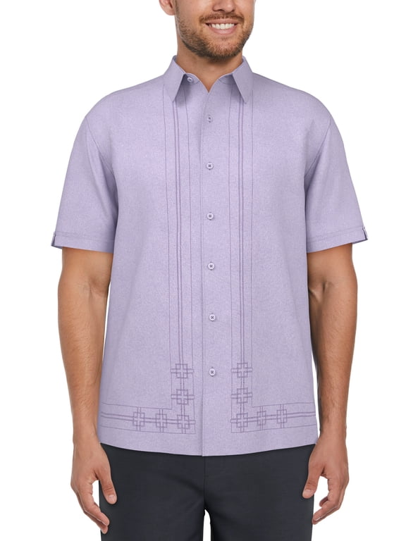 Men's and Big Men's Crosshatch L-Shape Print Short Sleeve Shirt, up to Size 5XL