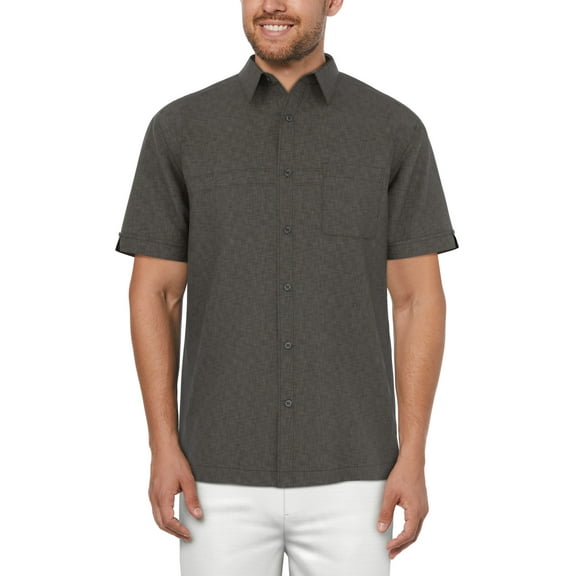 Cafe Luna Men’s and Big Men’s Crosshatch Print Short Sleeve Shirt, Sizes S-5XL