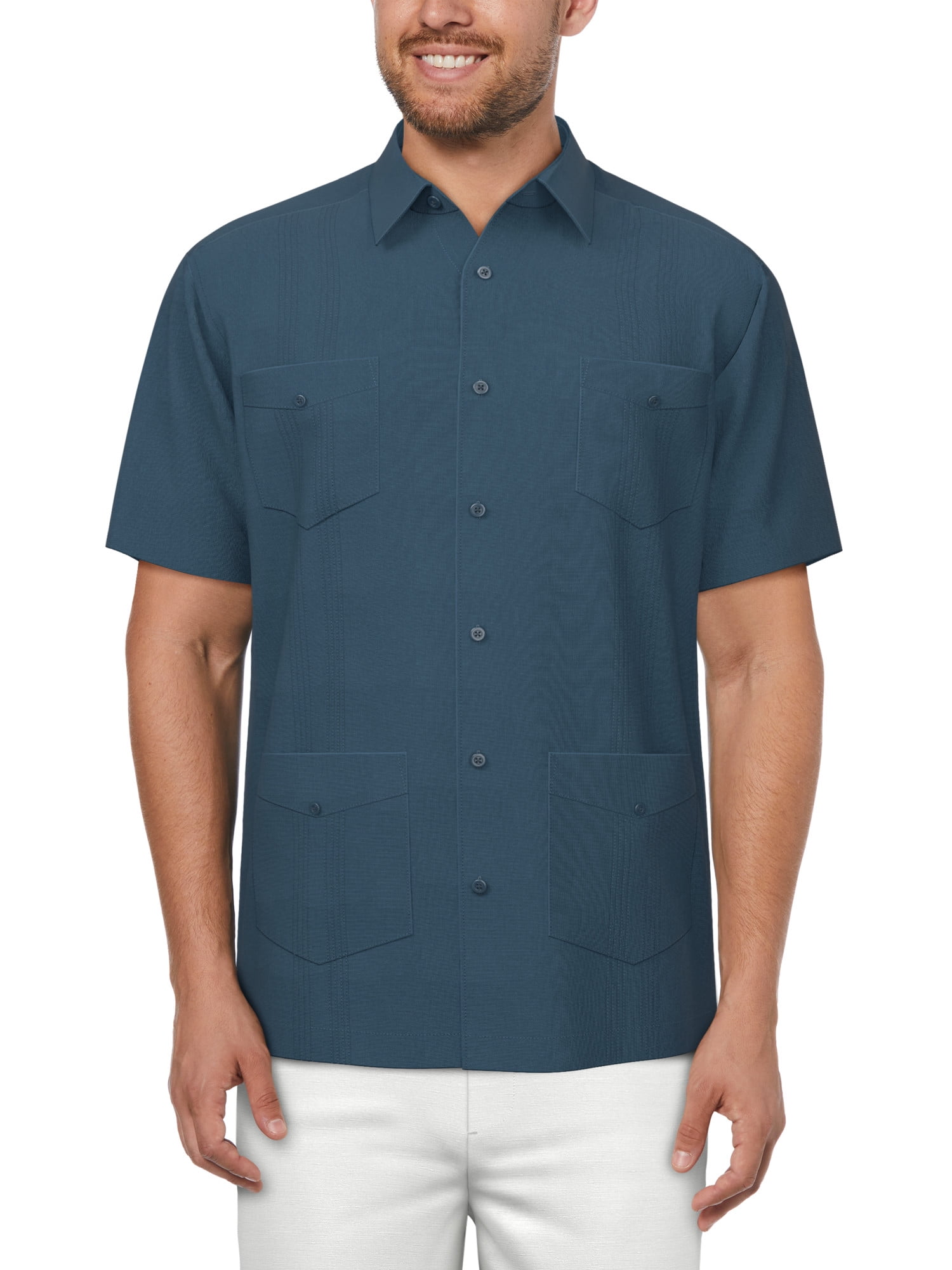 Cafe Luna Men's and Big Men's Pintuck Short Sleeve Guayabera Shirt, Sizes S-5XL