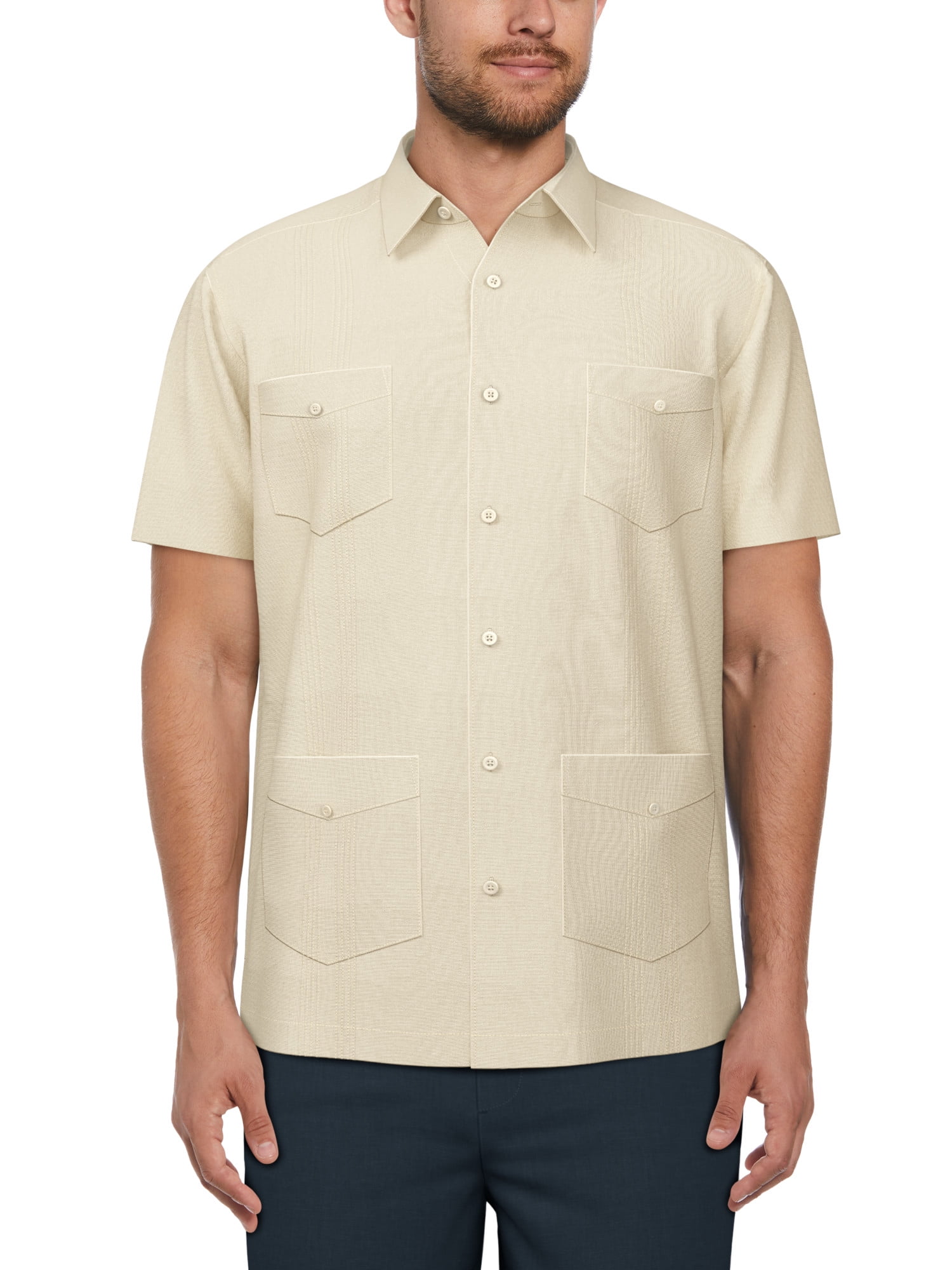 Cafe Luna Men's and Big Men's Pintuck Short Sleeve Guayabera Shirt, Sizes S-5XL