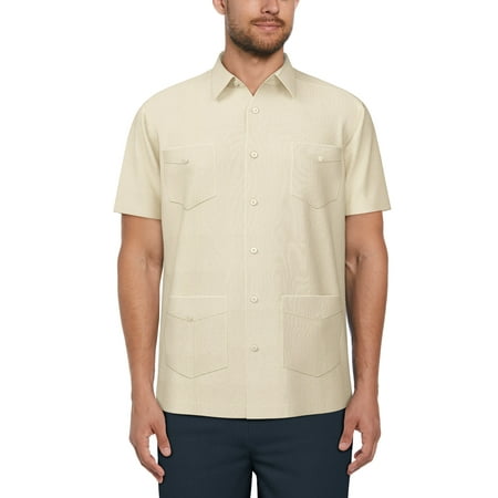 Cafe Luna Men's and Big Men's Pintuck Short Sleeve Guayabera Shirt, Sizes S-5XL