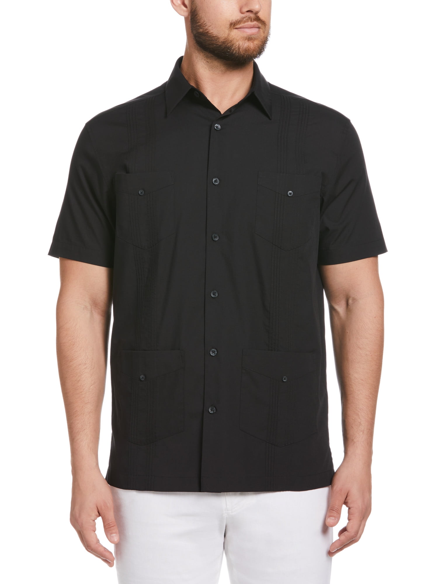 Cafe Luna Men's and Big Men's Cotton Blend Pintuck Short Sleeve Guayabera Shirt, Sizes S-5XL