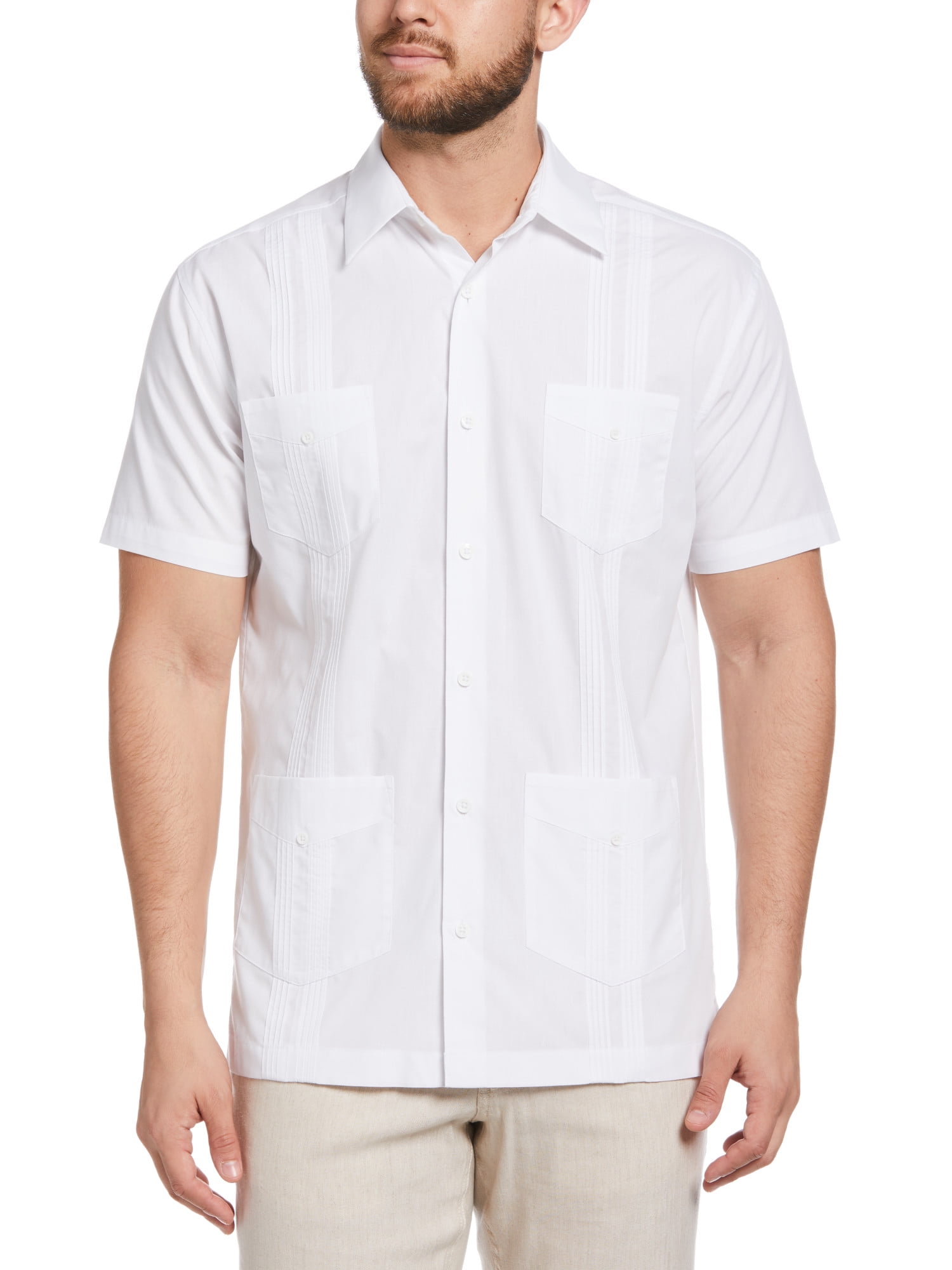Cafe Luna Men's and Big Men's Cotton Blend Pintuck Short Sleeve Guayabera Shirt, Sizes S-5XL
