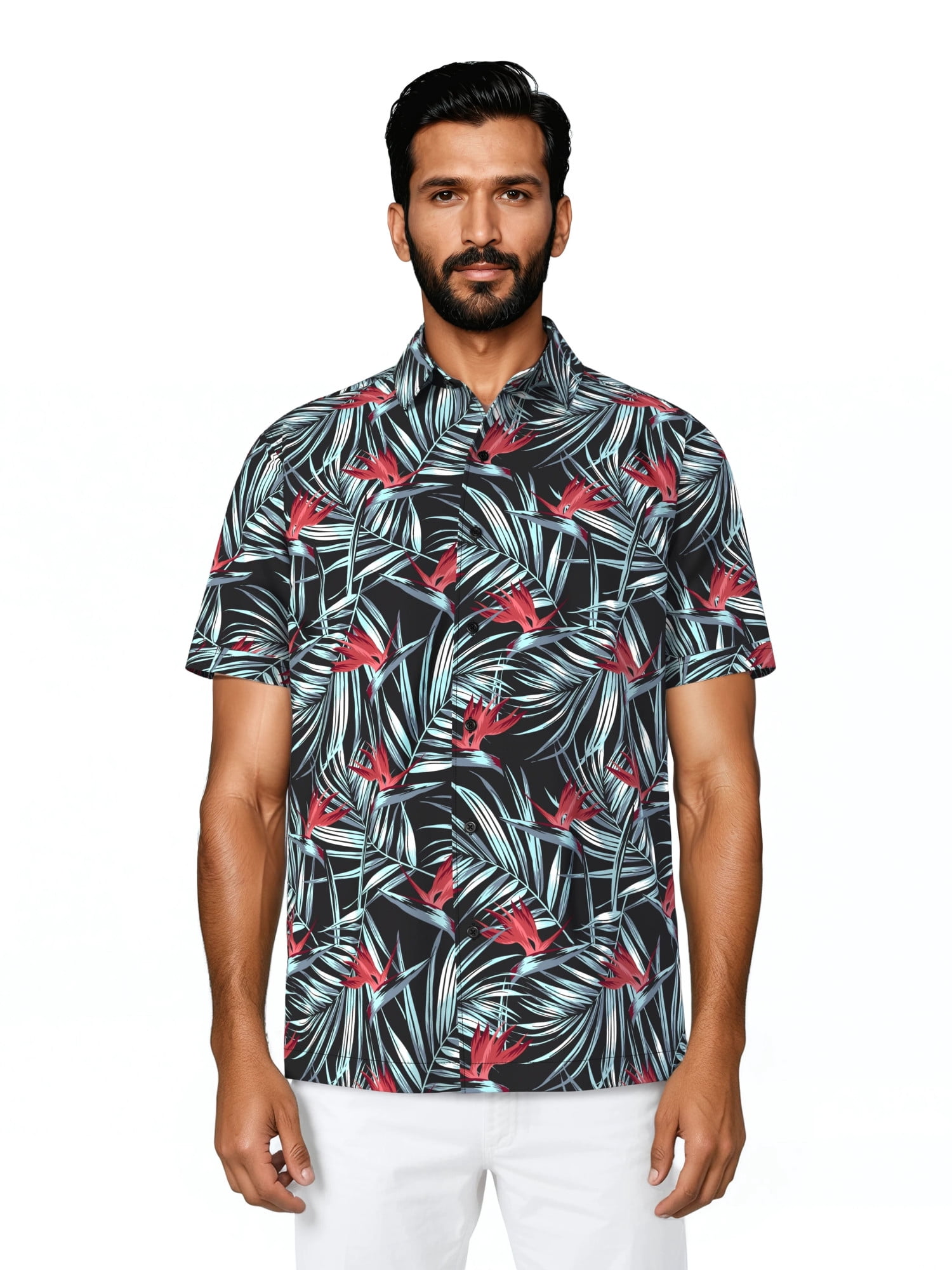 Cafe Luna Men's and Big Men's Printed Floral Textured Short Sleeve Woven Shirt, Size S-4XL